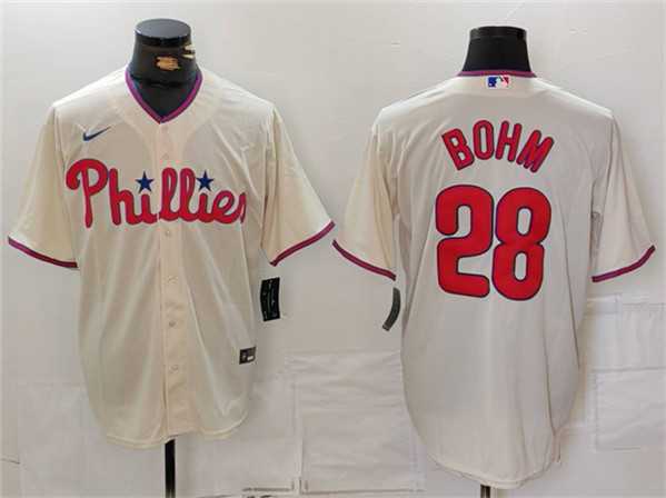 Mens Philadelphia Phillies #28 Alec Bohm Cream Cool Base Stitched Jersey